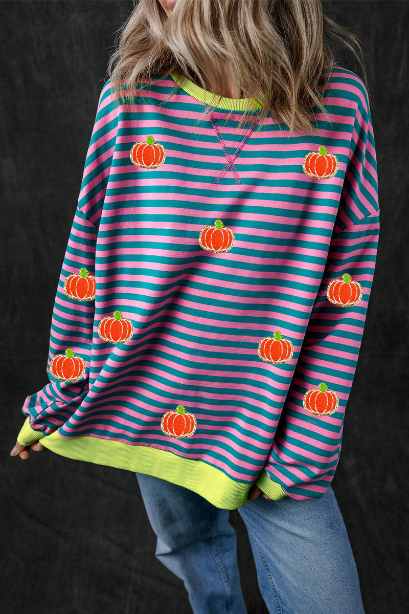 Pumpkin Striped Long Sleeve Sweatshirt Moonlit Mauve