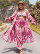 Plus Size Open Front Cardigan and Pants Set Hot Pink
