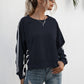 Ivy Lane Lace-Up Round Neck Long Sleeve Sweatshirt