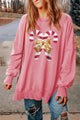 Sequin Candy Cane Round Neck Slit Sweatshirt Blush Pink