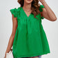 Ruched V-Neck Cap Sleeve Blouse