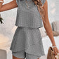 Printed Round Neck Top and Layered Shorts Set