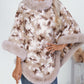 Furry Contrast Three-Quarter Poncho