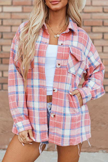 Plaid Button Up Long Sleeve Shacket Plaid