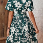 Floral Round Neck Tie Belt Pleated Dress