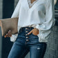 Lace Detail V-Neck Long Sleeve Blouse