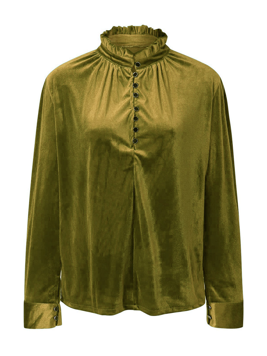 Half Button Long Sleeve Blouse Olive