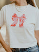 Bow Round Neck Short Sleeve T-Shirt White